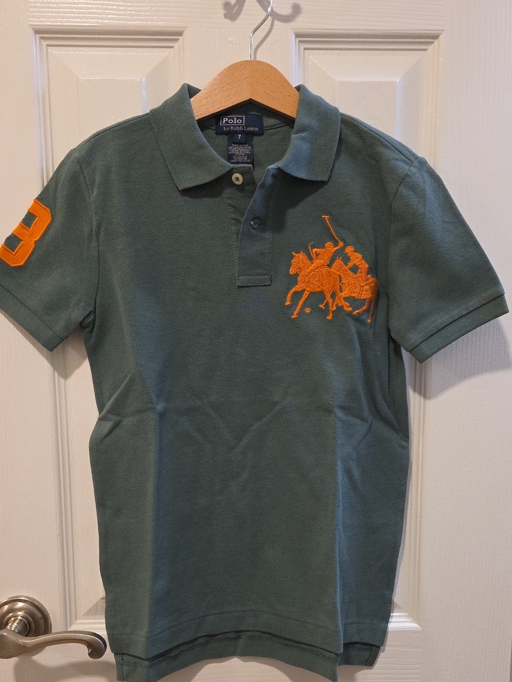 Polo by Ralph Lauren Kids Green Polo Shirt with Orange Logo Boys Size 7
